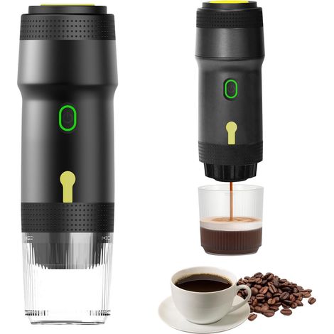 Machine à café portable : Machine à café rechargeable avec auto-chauffage, Mini machine à café de voyage avec capsule et café moulu, USB et chargeur de voiture, Machine à espresso électrique pour (1/5)
