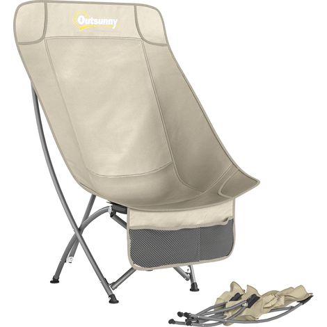 Outsunny Camping Chair Portable with Side Pocket Khaki (1/5)