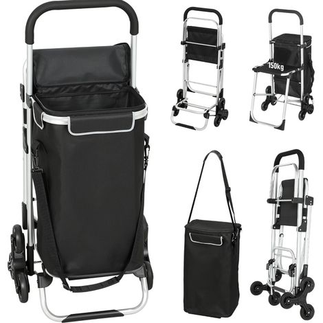 Carrello della spesa a 3 ruote con sedile, sacco Oxford 40 L, telaio in alluminio, nero DESVIAE (1/5)