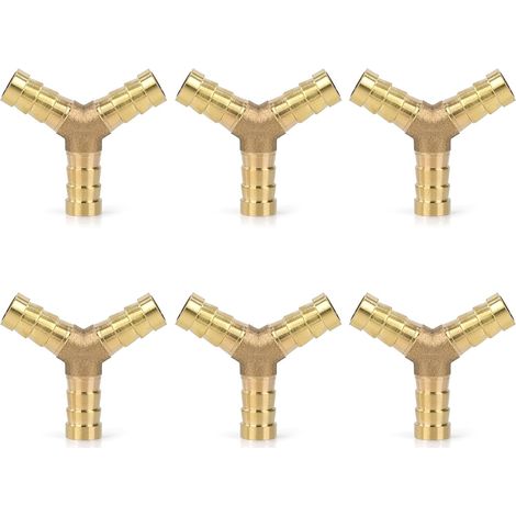 6 Pièces Raccords de Tuyau d'air Comprimé en Laiton de 10mm, Y en Forme, Connecteur de Tuyau de Carburant, Connecteur Barbelé pour Carburant, Air, Eau, Gazole (1/5)