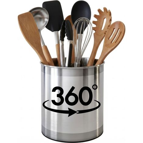 Porte-ustensiles en métal, Grand Porte ustensiles Rotatif en Acier Inoxydable, séparateur Amovible et Insert préhensible - Passe au Lave-Vaisselle Noir - Pot ustensiles de Cuisine (1/5)