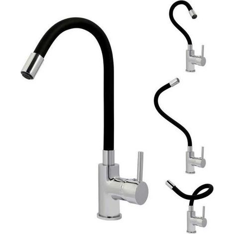 ROUSSEAU Robinet mitigeur de cuisine Koben - Sans douchette - Memoire de forme - Gris et noir
