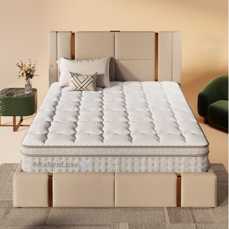 Matratze 140x190x25 cm weiß aus Polyester mit 7 Zonen Taschenfederkern und Kaltschaum H3 (1/5)