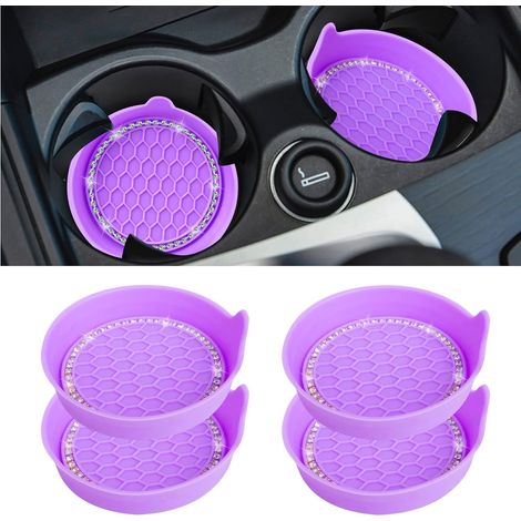 Portabicchieri universali antiscivolo, con scintillanti strass di cristallo, accessori per interni auto, set da 4 pezzi, colore viola. (1/5)