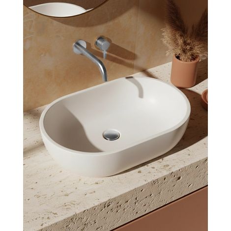 Lavabo 56x32 da appoggio Sondrio solid surface bianco opaco (1/5)