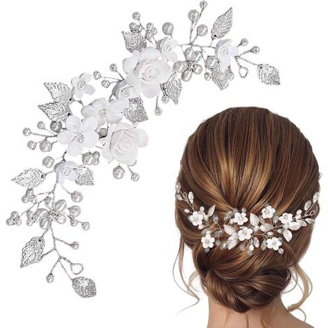 Fascia per capelli con cristalli argentati, accessorio per capelli a forma di petalo, accessorio per capelli da sposa, accessorio per capelli per donne e ragazze (1/5)