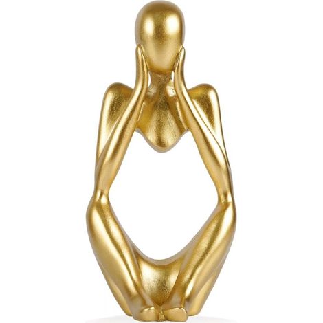 Thinker statue, resin thinker sculpture, home decor desk ornament, gold (1/4)