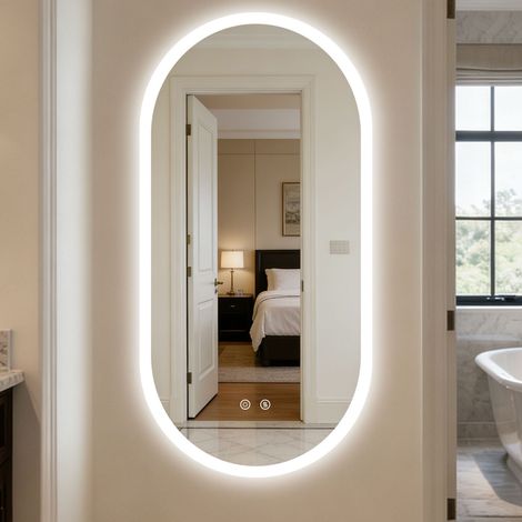 Oval LED Bathroom Mirror Adjustable LED Colors Dimming Anti-fog Tempered Glass, 120 x 60cm