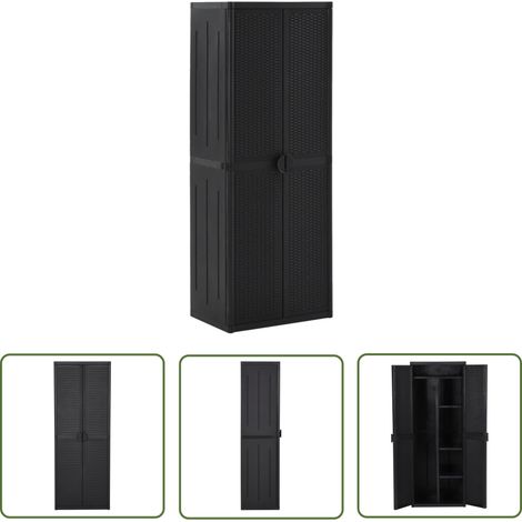The Living Store Armoire de rangement de jardin Noir 65x45x172 cm PP Rotin - Meuble De Rangement - Armoire De Jardin - Armoire Extérieure - Rangement Extérieur - Meuble Noir (1/5)