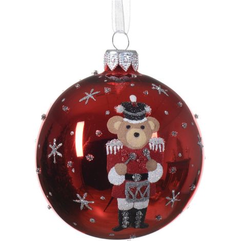 Bola decorativa roja con diseño de oso schiaccianoci 8 cm