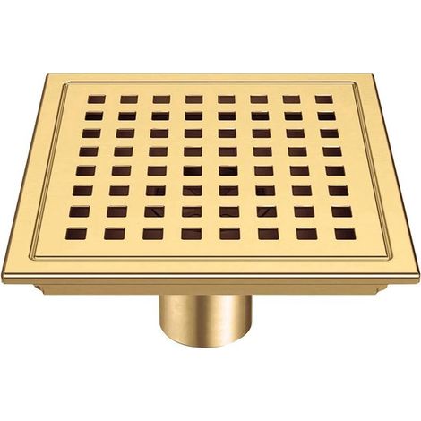 15x15cm quadratischer Duschablauf aus Edelstahl mit abnehmbarer Abdeckung und Haarfilter (50mm Auslass, gebürstetes Gold) (1/5)