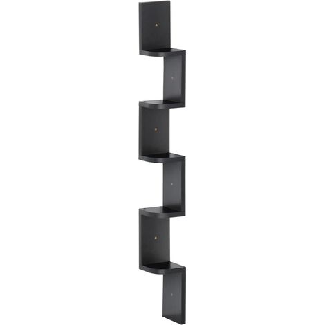 Étagère d'Angle Murale Zigzag en Bois Noir 5 Niveaux Meuble de Rangement Suspendu Hauteur 120 cm (1/5)