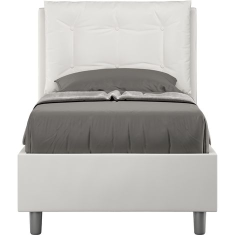 Lit design 80x190 cm avec tête de lit coussin matelassé simili cuir blanc Andry- (1/5)