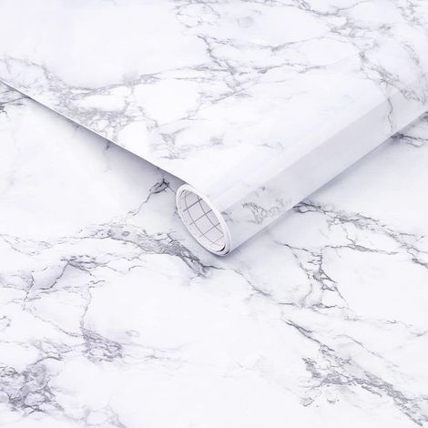 Blanc Marbre Papier Contact,40cmx300cm Papier Peint Auto Adhesif en Vinyle pour meubles, comptoirs de cuisine, armoires, étagères, facile à installer (1/5)