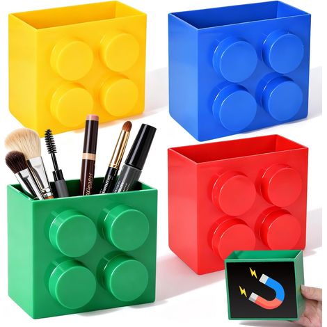 4 portalápices magnéticos multicolor  Portalápices con forma de bloques de construcción  Portalápices magnéticos de pared ideales para la oficina, el hogar, la escuela, el estudio y la cocina. (1/5)