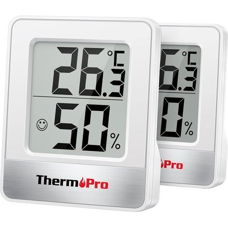 ThermoPro TP49-2 Kleines digitales Hygrometer, Innenthermometer, Umgebungsthermometer, Temperaturmonitor und Feuchtigkeitsmesser für Zuhause, Büro, Komfort, Reptilienthermometer, 2 Stück (1/5)