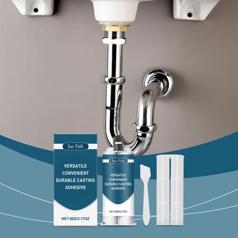 Colle de coulée pour usage domestique et industriel, réparation de tuyaux métalliques et de carrelage - Colle imperméable - 90 g + tige de poussée + raclette -- AUTLEAD (1/5)