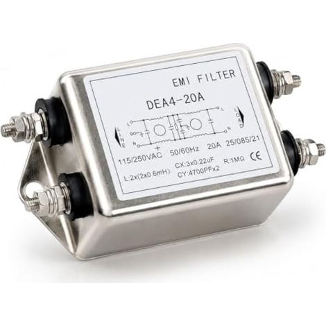 Filtre EMI Antiparasite 115/250V AC, 2 Pôles 20A 50/60Hz (1/5)
