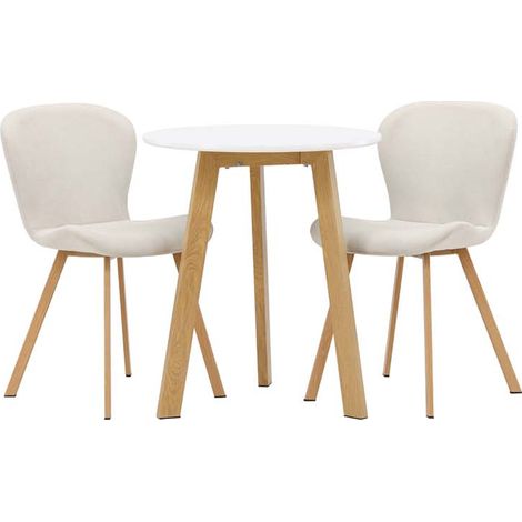 Leonora ensemble pour salle à manger table blanc et 2 Lilja chaises beige. (1/5)