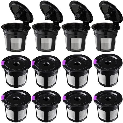 Paquete de 12 cápsulas K-Cup reutilizables para Keurig, filtro de café K-Cup reutilizable y recargable, cápsula K-Cup individual para Keurig 2.0 y 1.0, libre de BPA. (1/4)