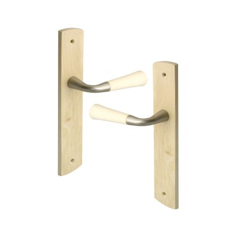 Ouvre&Déco – Lot de 2 poignées de porte ISIS sans trou – Bois brut – Entraxe 195 mm – Mécanisme bec de cane pour portes intérieures