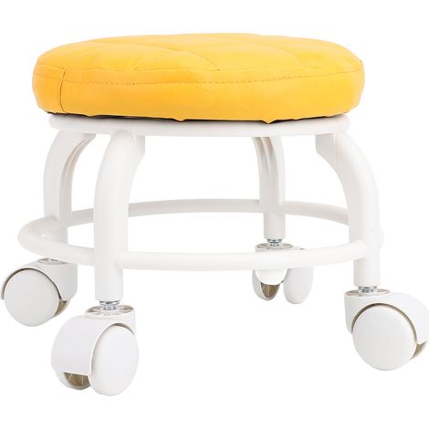 Siège à roulettes bas tabouret en cuir PU roue muette chaise ronde pivotante en hauteur pour bureau à domicile Garage magasin Orange (1/5)