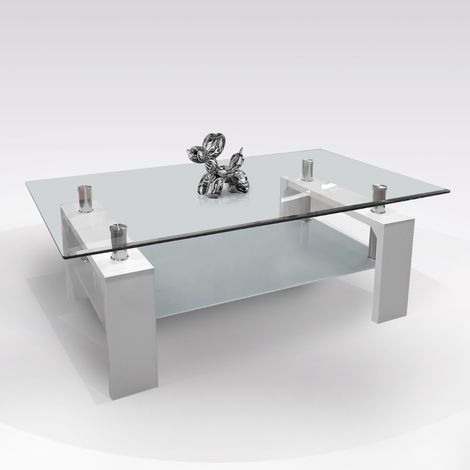 TAVOLINO IN LAMINATO BIANCO LUCIDO E PIANO IN VETRO CM 110X60 H. 40 (1/3)