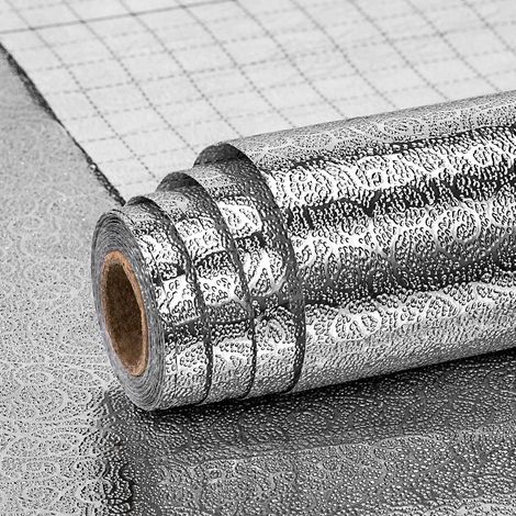 Ölbeständige Küchenaufkleber aus Aluminiumfolie, selbstklebende Tapete, wasserfeste silberne Aufkleber für Küchenherd/Arbeitsplatte, 40 x 300 cm (Rattanmuster) (1/4)
