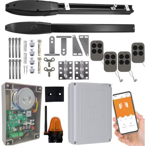 Kit di azionamento per cancello a due ante DE300 2x3m 400kg Wi-Fi Lampada 4xTelecomando