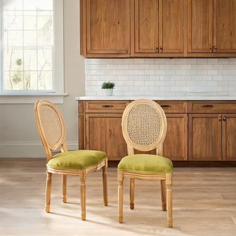 Set de 2 chaises de salle à manger en bois massif et rotin (1/5)