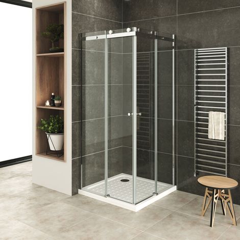 Mampara de Ducha Anna 80x110x200cm -REVERSIBLE- Puertas correderas, Ajuste 79,2-80,7x119,2-120,7cm - Perfiles Cromados, Cristal transparente 8mm