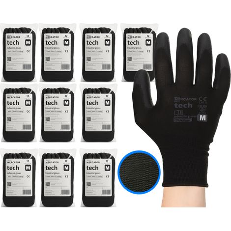 Guantes de trabajo MERCATOR Tech Black+Black PU - Talla M - 120 pares (1/5)