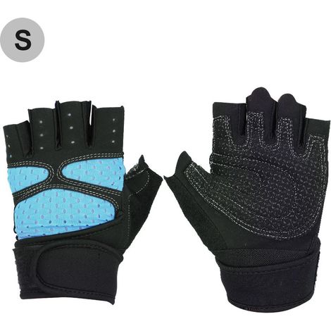 Gants De Musculation Bleu Ciel Avec Support Poignet - Tissu Respirant Et Silicone Antidérapant - Pour Entraînement Fitness - Taille S (1/5)