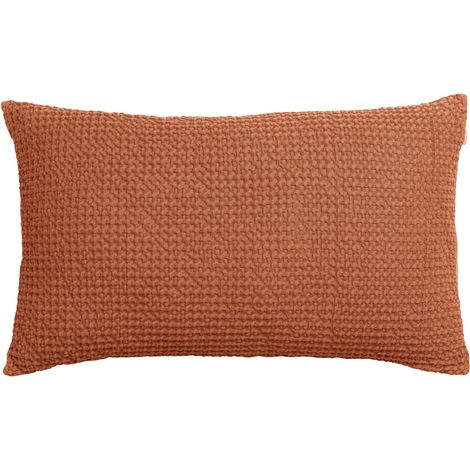 Coussin Rectangulaire en Coton Recyclé Nid d'Abeille Stonewashed Cuivre 30 x 50 cm - PANGIVO (1/3)