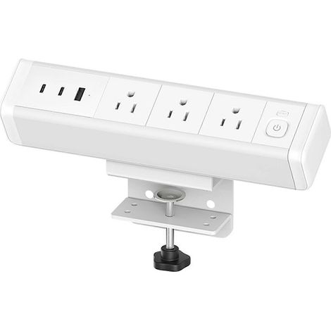 Multiprise de bureau à 3 prises avec port USB-C, fiche plate, fixation murale, connecteur à clip. (1/5)