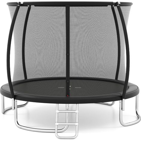 COSTWAY Trampolino Elastico per Bambini e Adulti 244 cm/305 cm/366 cm, Tappeto Elastico da Esterno con Rete di Sicurezza, Scala e Telaio in Acciaio Zincato Antiruggine (Nero,366 cm) (1/5)