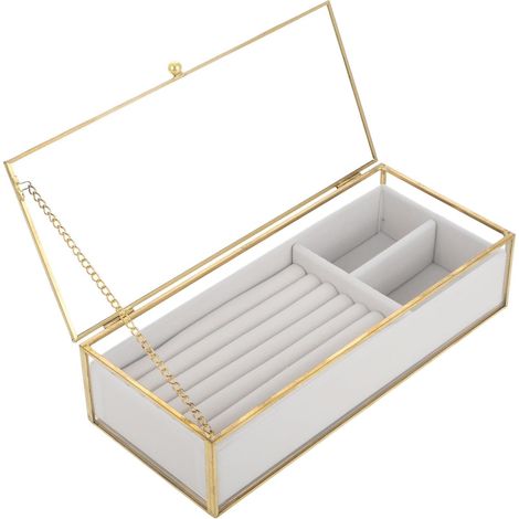 Boîte à Bijoux en Velours avec Compartiments Multiples pour Boucles D'oreilles et Bijoux, Style Élégant Vintage, Verre et Métal, Protège les Rayures, pour Coiffeuse et Voyage (1/5)
