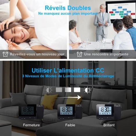 Réveil numérique - - Réveil à Projecteur - Double Alarmes - Charge USB - Fonction Snooze (1/4)