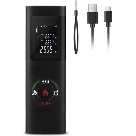 Telemetre Laser 60m, IPSXP Portable Laser Numrique Metre de Calcule Distance Surface Volume/Fonction Pythagore/IP54/LCD Rtro-clairage/Rechargeable (1/5)