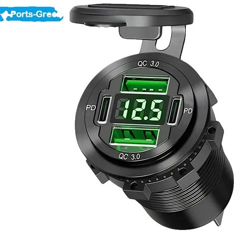 USB-Ladeanschluss, 4 Anschlüsse, Dual PD & QC3.0, 15AFuse-Draht-Grün (1/2)