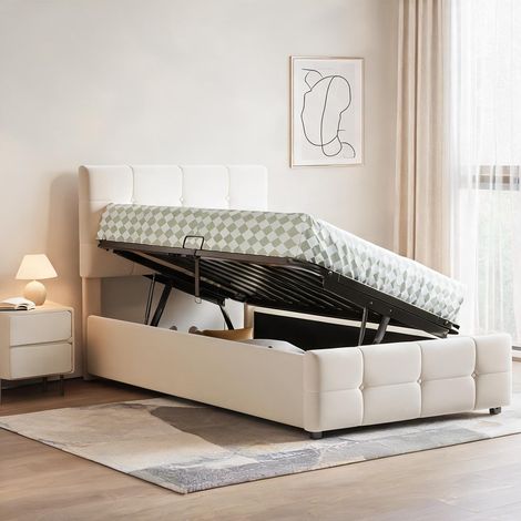 Cadre de lit beige en upholstered 203 x 90 x 105 cm (1/5)