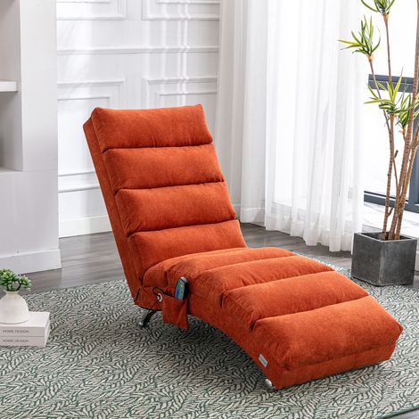 Chaise longue de masaje fija 148 x 55 x 84 cm, vibración suave, tejido de lino naranja HAVRYA (1/5)