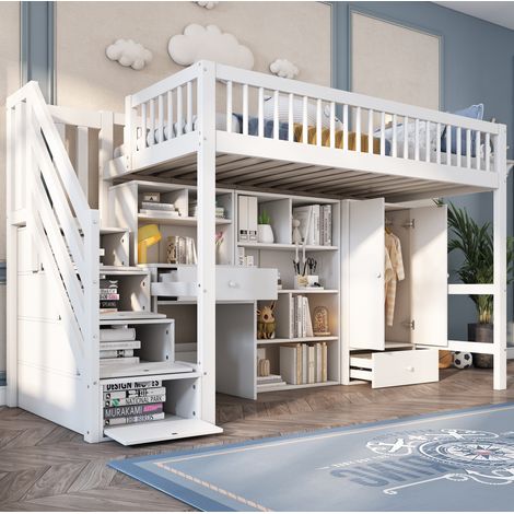 letto struttura 90x200 con scrivania armadio bianco HAVRYA