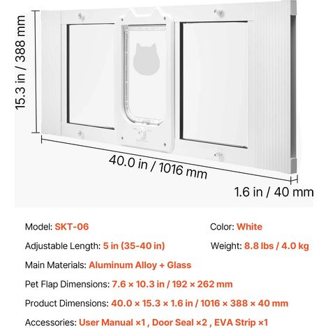 Puerta para gatos, cierre de 4 posiciones, ajuste regulable, color blanco XL (1/2)