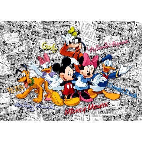 papier peint panoramique Mickey Mouse rose, bleu et jaune  - Disney (1/3)