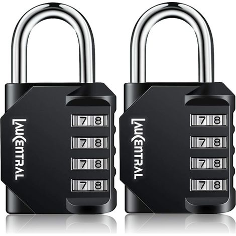 2 Pièces Cadenas Code 4 Chiffres Alliage de Zinc Noir - Résistant à l'Eau et Aux Intempéries pour Casier, Valise, Garage, École (1/5)