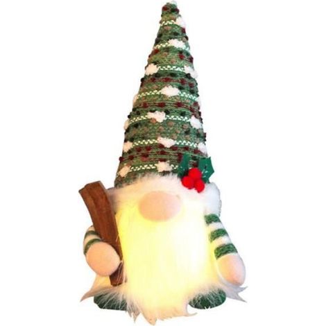 Gnome De Noël - Avec Lumière LED - Décoration Festive Maison Arbre Sapin - 29 cm - Vert (1/4)