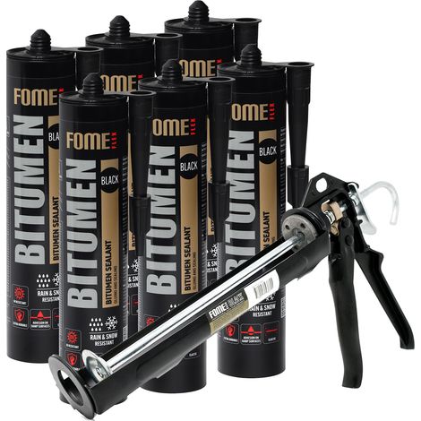 Lot de 6 mastics bitumineux d’étanchéité FOME FLEX Bitumen 300 ml + pistolet applicateur FOME FLEX professionnel (1/5)