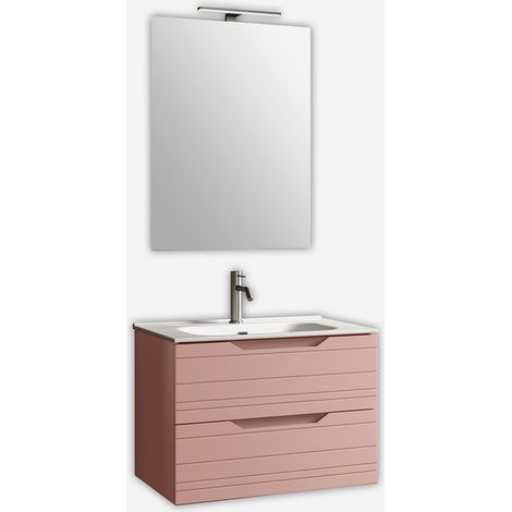 Mobile bagno sospeso con specchio e lavabo Solmira 60 - Rosa