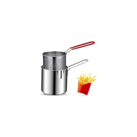 Friteuse - Friteuse multifonctionnelle - Friteuse améliorée avec long manche - Friteuse multifonctionnelle en acier - Acier inoxydable - Mini friteuse - Friteuse manuelle - Friteuse domestique (friteu (1/5)